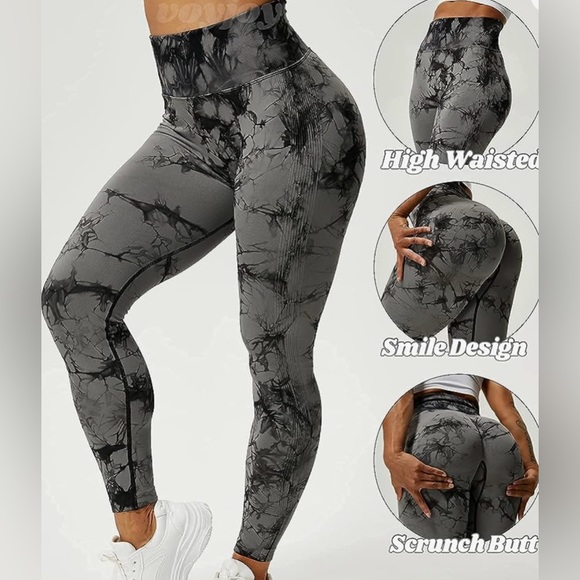 NEW VOYJOY Tie Dye Seamless Leggings, High Waist Yoga Pants, Scrunch Butt. - Picture 2 of 5